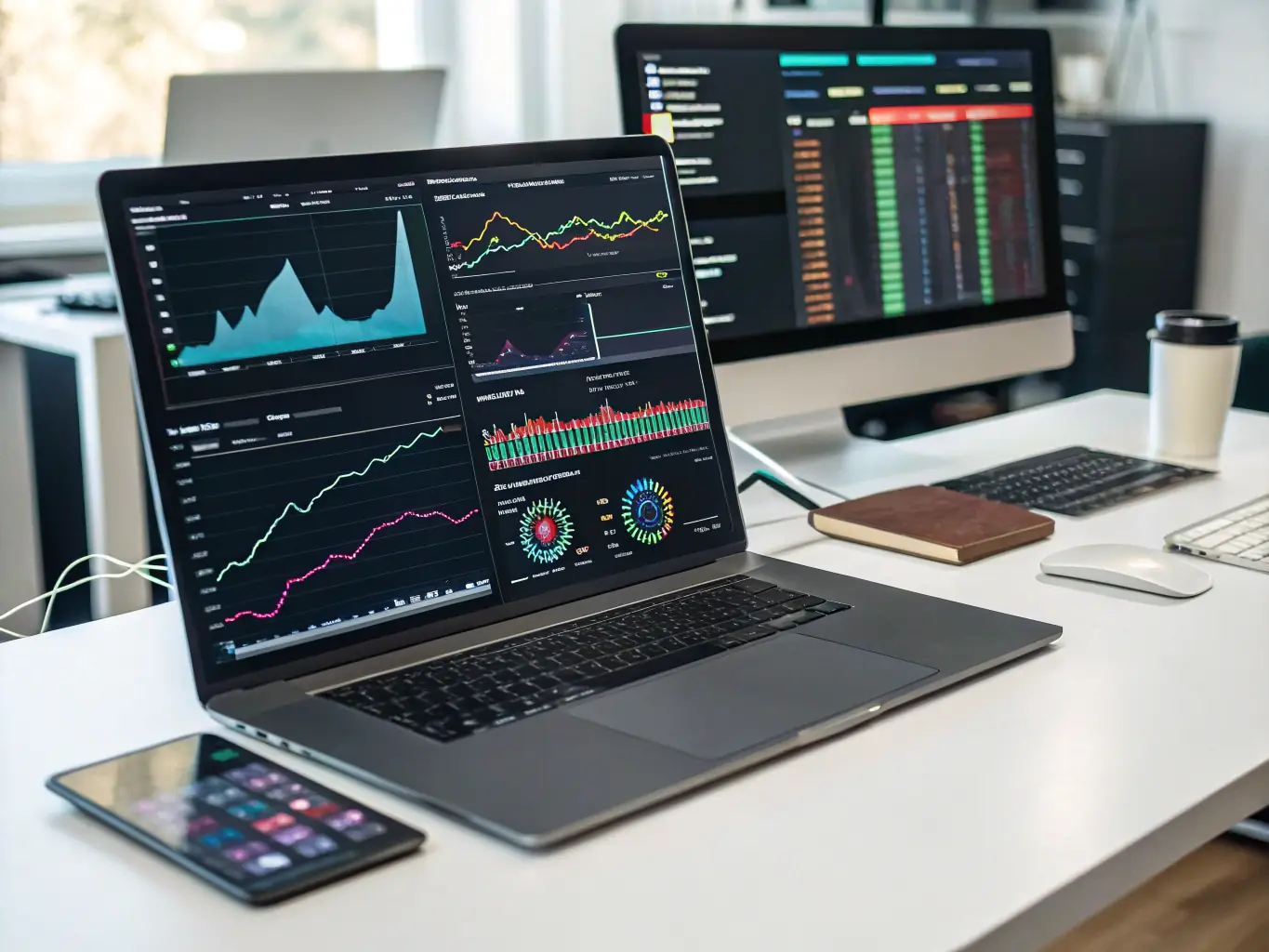 An AI system on a screen analyzing data, with a developer in the background, illustrating Wyndix GmbH's capabilities in AI integration.