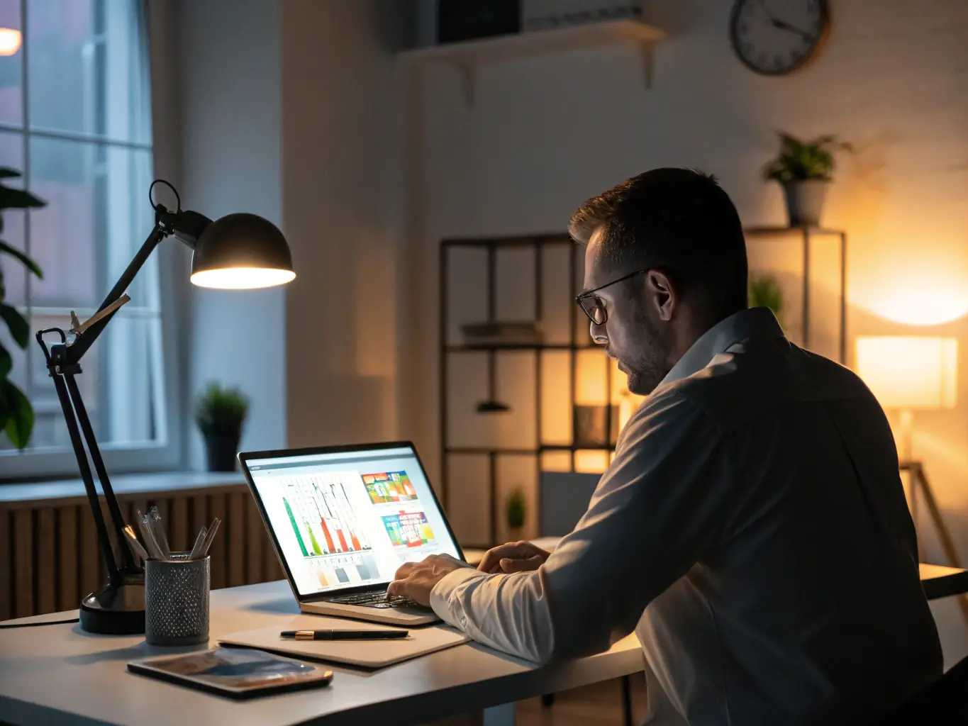 A professional consultant in a modern office setting, analyzing data on a large screen, representing data-driven growth strategies.